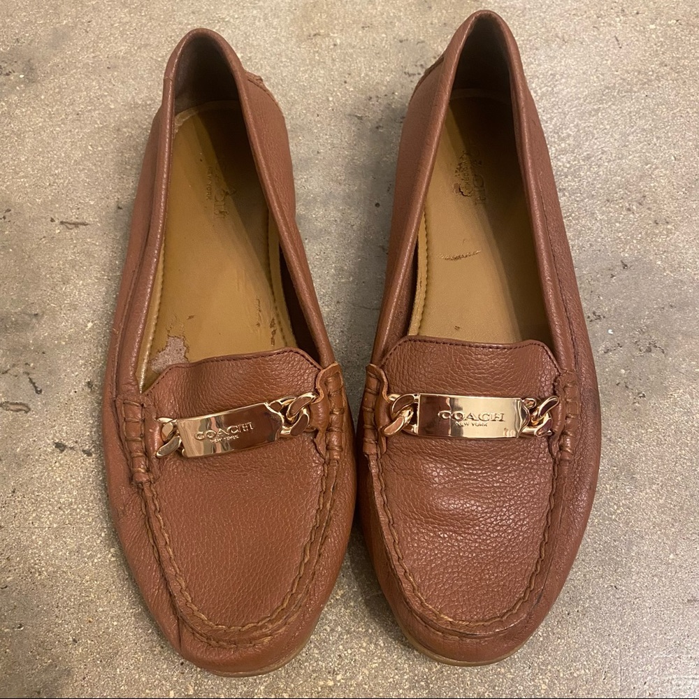 COACH Fredrica Tan Soft Pebble Grain Leather Driving Moc Flat Loafers